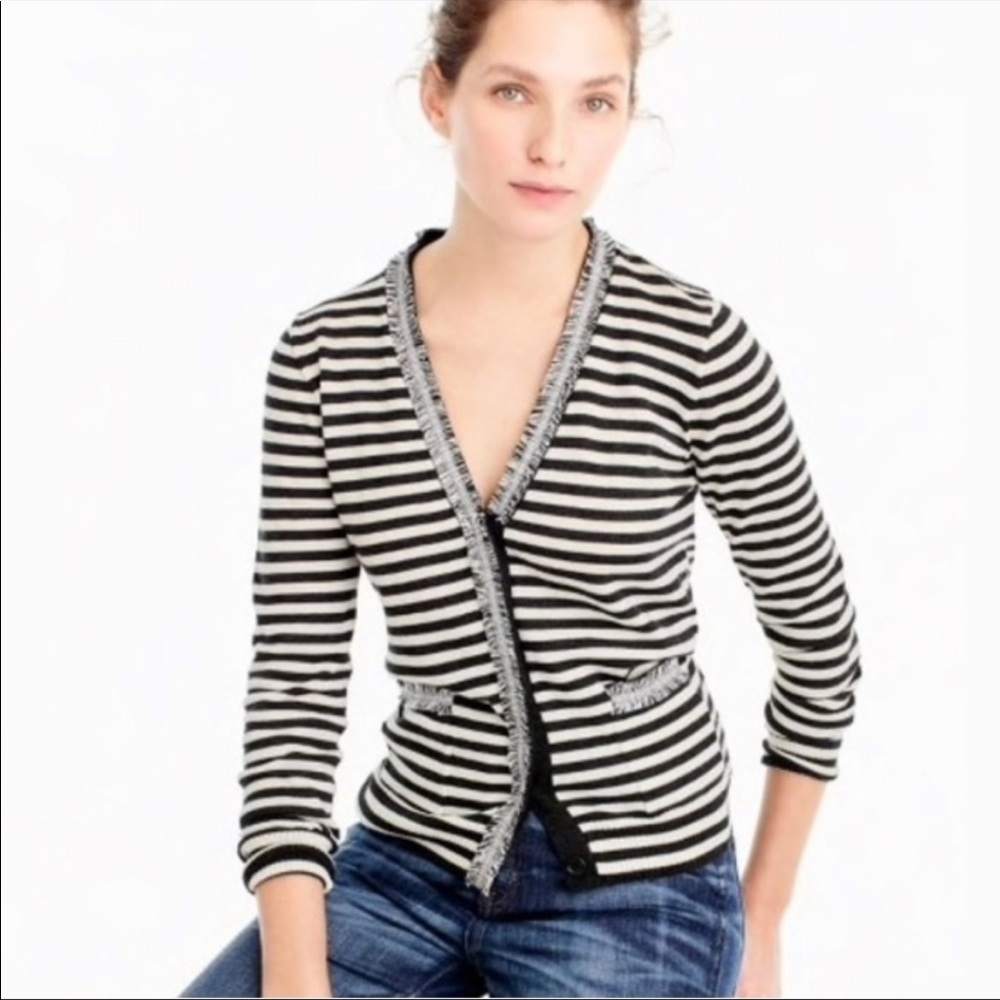 J.Crew Stripped & Fringe Sweater Preppy Cardigan